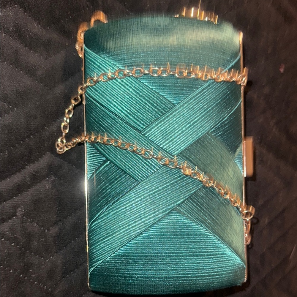 Elegant Teal Clutch with Gold Chain